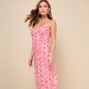 Lulu's Pink Rose Midi Dress